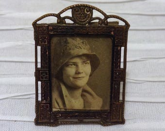 Antique Brass Frame, Photograph,  Vintage Victorian Edwardian,  Miniature Metal frame.  1.25" X 1.5"