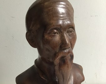 Asian CONFUCIUS Figural Man, Vintage Heavy Red Clay or Plaster, 1930S Era