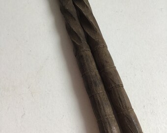 Antique Wood Chopsticks. Pair hand carved.