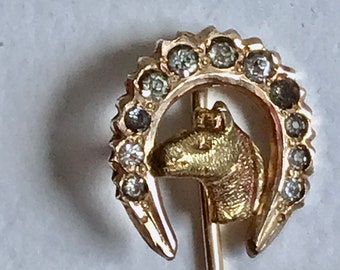 Gold horseshoe Horse Stickpin.  Antique Victorian 10k solid Gold Stickpin.