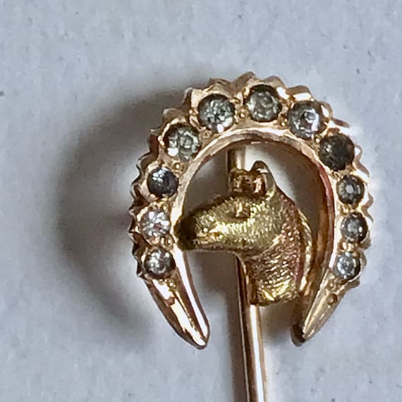 Gold horseshoe Horse Stickpin.  Antique Victorian 