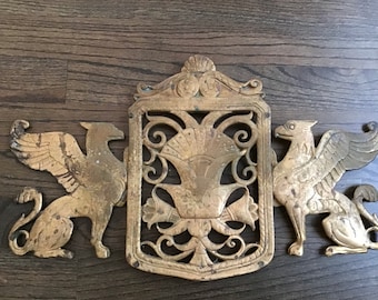 Coat Of Arms Crest GRIFFIN Bronze Architectural Salvage 10.5" X 18"