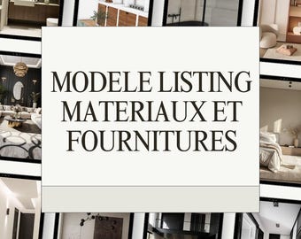 Lista de materiales y suministros (Word) para diseñador de interiores | Archivo editable profesional para organizar su selección de sitios