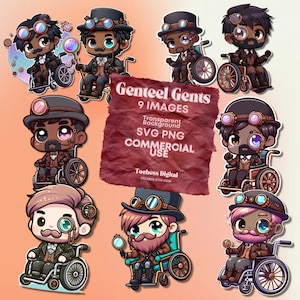 Genteel Gents (steampunk kawaii) Clipart INSTANT DOWNLOAD