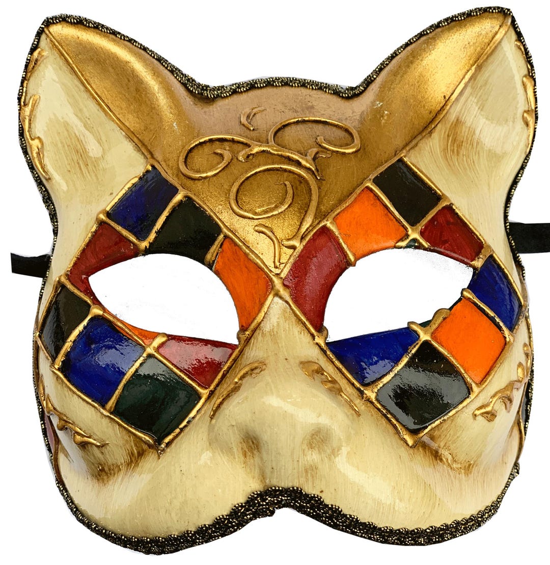 Maschera da ballo ricamata con gatto: maschera da festa unisex fatta a mano - Italia Maschera da ballo ricamata con gatto: maschera da festa unisex fatta a mano - Italia