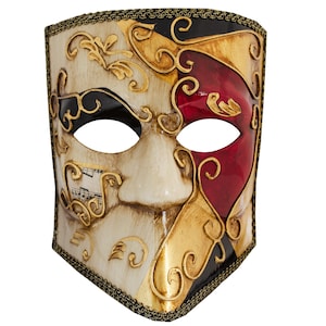 Handgefertigte venezianische Maske Bauta Gesichtsmaske Fashing Ballmaske Karneval Herren rot-schwarz