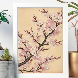 canva ai degitai art template　sakura5 cherry blossom art Antique Sakura Tree Vintage Japanese Wall Art Antique Sakura Tree