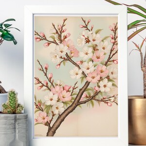 canva ai degitai art template　sakura3 cherry blossom art Antique Sakura Tree Vintage Japanese Wall Art Antique Sakura Tree