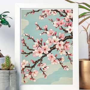 canva ai degitai art template　sakura2 cherry blossom art Antique Sakura Tree Vintage Japanese Wall Art Antique Sakura Tree