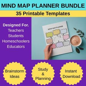 Mind Map Template  Bundle (35 Piece) - Brainstorming & Idea Generation - Digital Download Colorful Mindmap