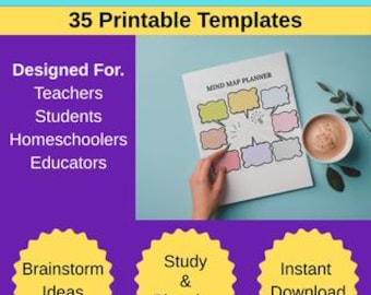 Mind Map Template  Bundle (35 Piece) - Brainstorming & Idea Generation - Digital Download Colorful Mindmap