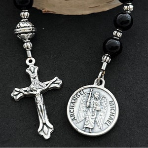 Archangel Michael Catholic Gemstone Chaplet With Black Onyx Gemstone Beads & Silver Patron Saint for All Military/Police Pocket Rosary image 2