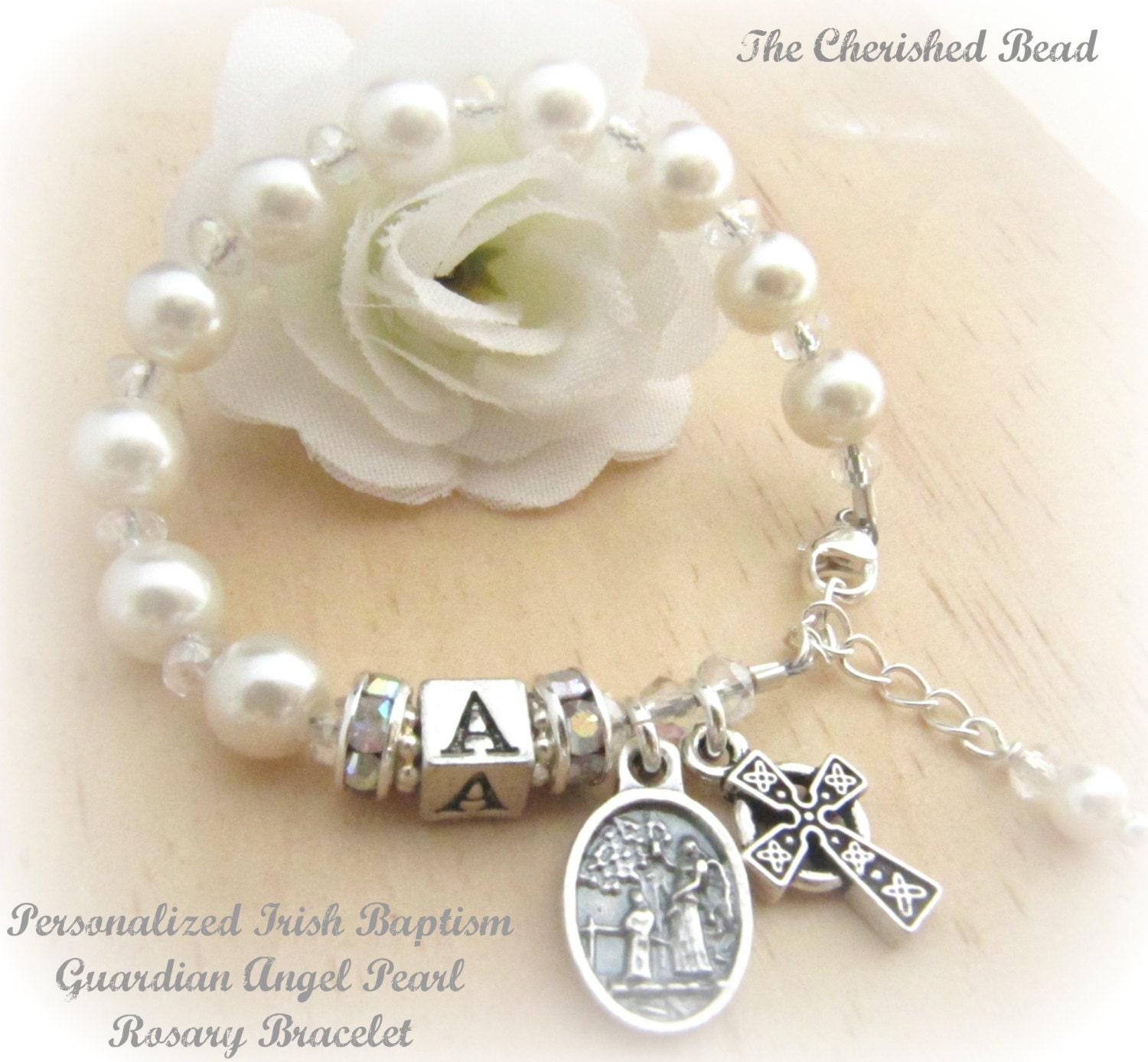 Personalized Irish Baby Baptism Guardian Angel Rosary Bracelet Etsy