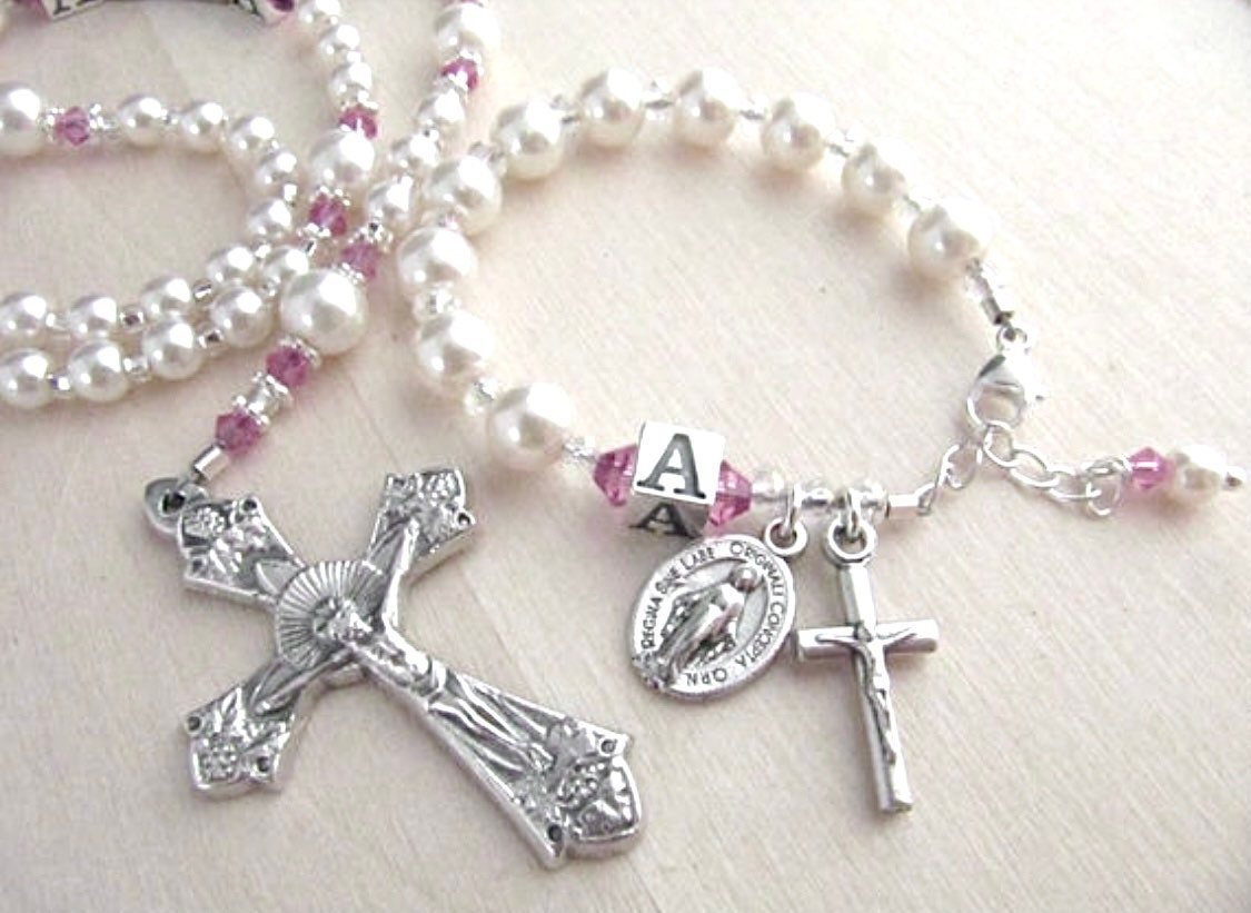 Baptism Personalized Small Swarovski Birthstone and Swarovski White P…