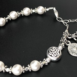 Irish Catholic Communion Rosary Bracelet with Swarovski Pearls and Sterling Silver image 2