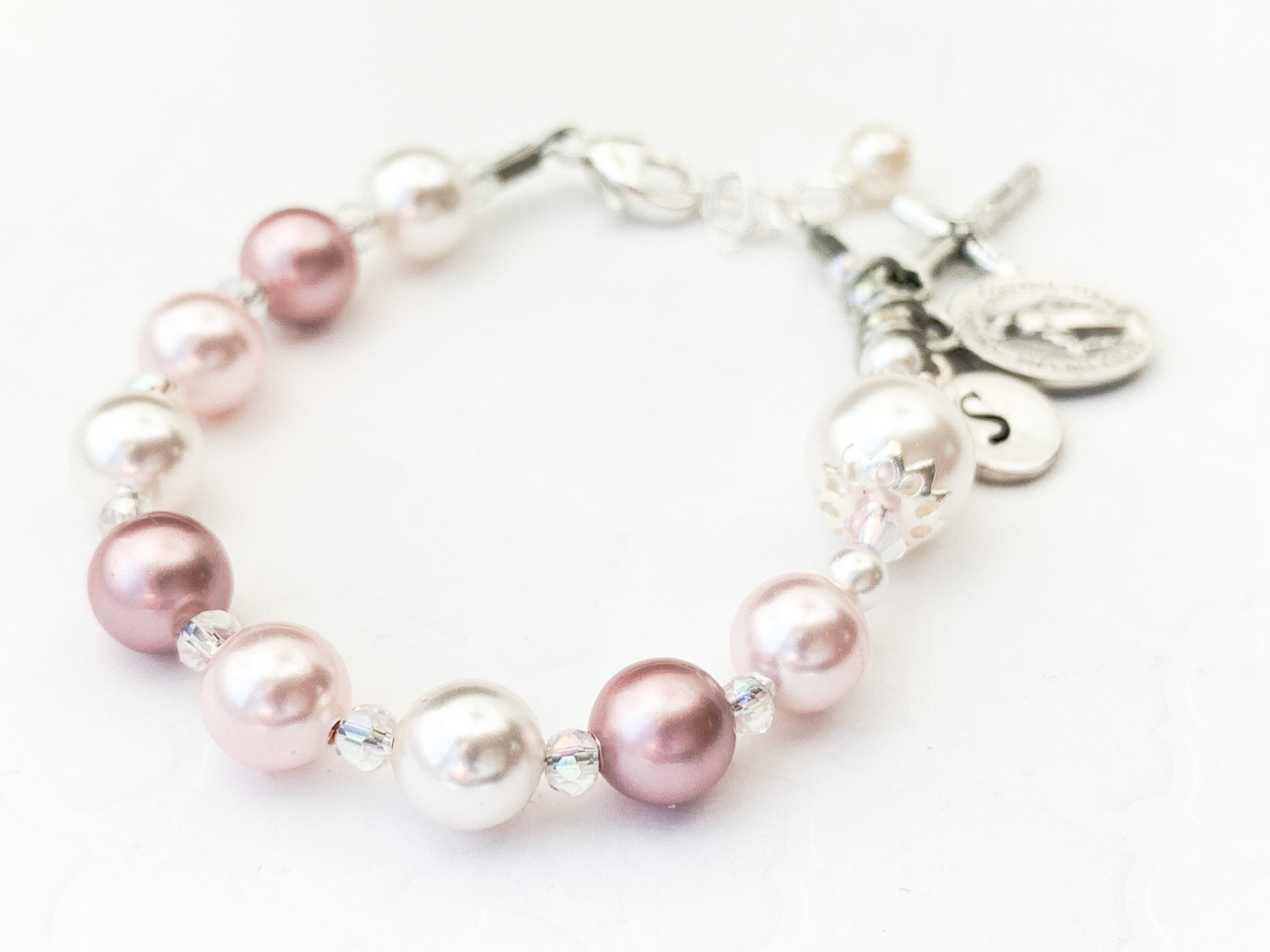 Baptism Personalized Rosary Bracelet made with Light Etsy