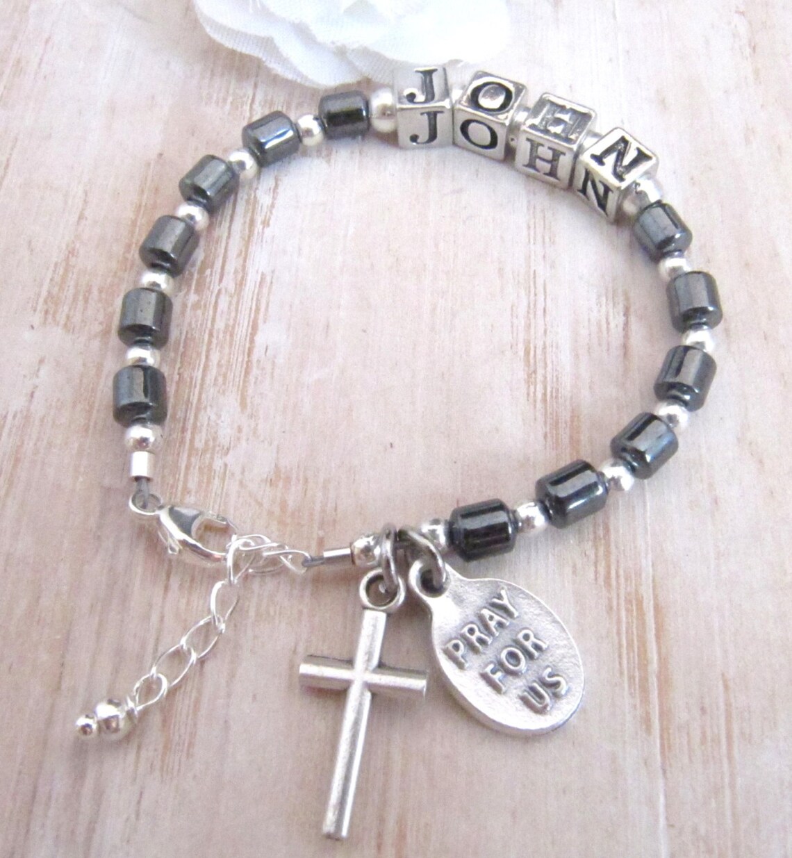 Catholic Baby Baptism Boy Masculine Name Birthstone Bracelet Etsy