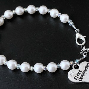 First Communion Pearl Rhinestone Personalized Bracelet Made with Swarovski Pearls, Crystals & Rhinestones