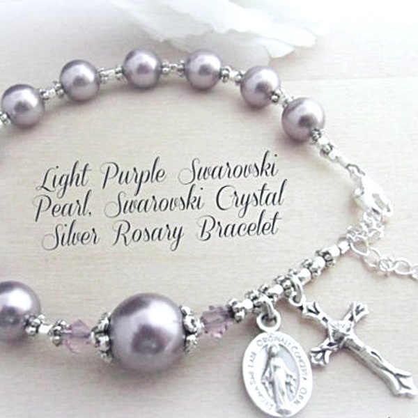 Lavender Swarovski Pearl, Crystal and Sterling Rosary