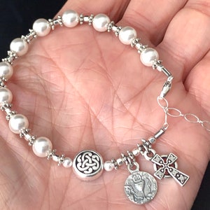 Irish Catholic Communion Rosary Bracelet with Swarovski Pearls and Sterling Silver image 4
