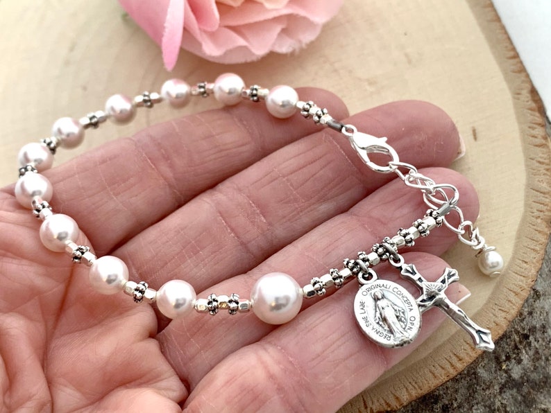 Beautiful Catholic White Pearl Rosary Bracelet Catholic Etsy