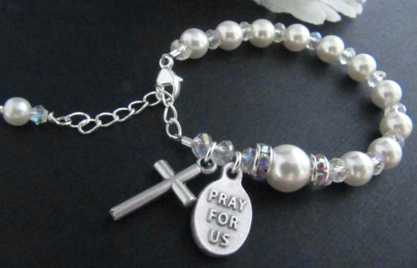 Girls Baptism Rosary Bracelet Made With White Swarovski Etsy