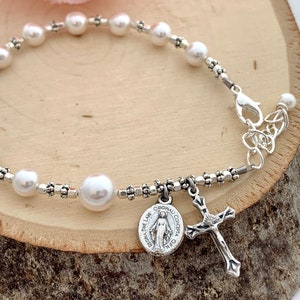 Beautiful Catholic White Pearl Rosary Bracelet - Catholic Women&#39;s Gift - White Rosary - Confirmation - RCIA - Rosary