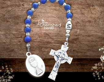 Irish Boy's Communion Personalized Blue Gemstone & Silver Rosary Chaplet - Heirloom Quality - Communion Rosary - Boys Communion - Gift