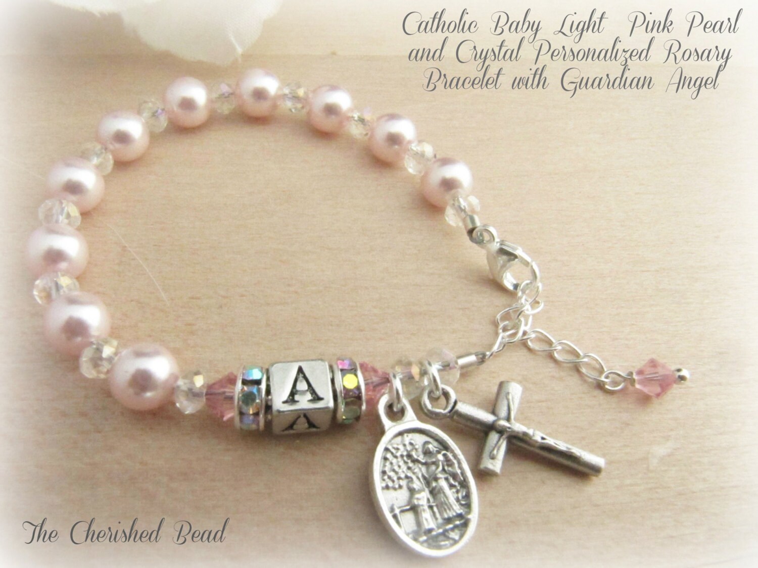Catholic Personalized Baptism Rosary Bracelet made with Light Etsy