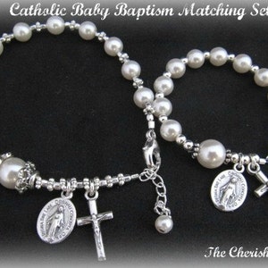 Catholic Baby Baptism Matching Set for Baby and Godmother or Mother made with Pearls & Sterling