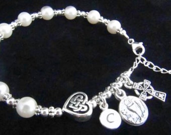 Personalized Irish Communion Pearl and Sterling Rosary Bracelet