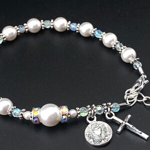 Traditional Catholic First Communion Rosary Bracelet with Swarovski Pearls, Crystals and Rhinestones