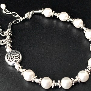 Irish Catholic Communion Rosary Bracelet with Swarovski Pearls and Sterling Silver image 6