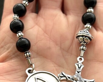 Catholic Grief In Loving Memory Gemstone Chaplet With Black Onyx Gemstone Beads & Silver - A Tear, Lost, but Never Forgotten Chaplet