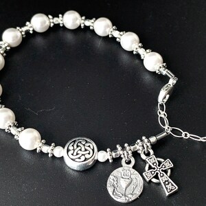Irish Catholic Communion Rosary Bracelet with Swarovski Pearls and Sterling Silver image 1