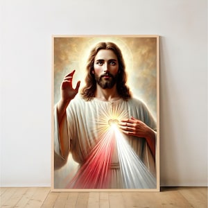 Goddelijke barmhartigheid Jezus digitale muurkunst afdrukbare | Religieus kunstwerk heilig hart | Katholiek christelijk decor direct downloaden