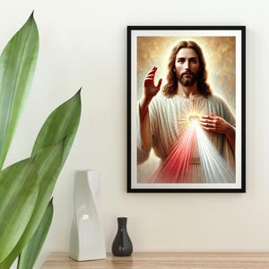 Goddelijke Barmhartigheid afbeelding van Jezus Christus katholiek kunstwerk interieur christelijk geloof heilige kunst cadeau poster kunst