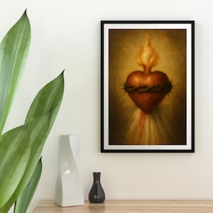 Immaculate Heart of Jesus Print: Catholic Home Decor, Sacred Heart Art (Downloadable Satin Poster)