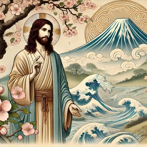 Japanese Scripture Look Jesus Digital Print Japanese Woodblock Style Art, Christian Wall Decor ...