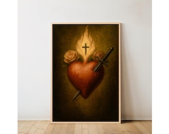 Immaculate Heart of Virgin Mary Digital Download Traditional Print Virgin Mary Art Catholic Wall Decor Sacred Symbol Christian Wall Art