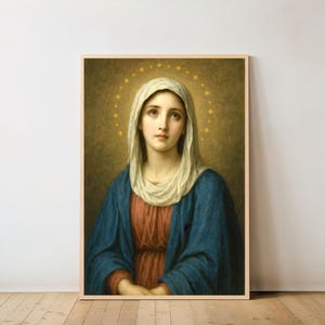 Virgin Mary Digital Art Print - Catholic Wall Decor, Blessed Mother Portrait, Mama Mary Religious Christian Artwork, Instant Download
