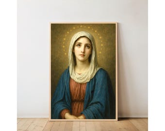 聖母マリアの肖像：キリスト教美術イラスト（デジタルダウンロード