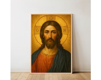Orthodox Jesus Icon: Gold Oil Painting Style, Christian Wall Art (Digital Download)