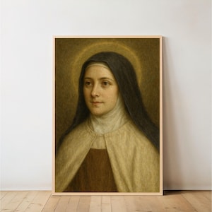 Saint Thérèse of Lisieux Catholic Little Flower Printable Art Modern Carmelite Nun Religious Wall Decor Digital Portrait Download