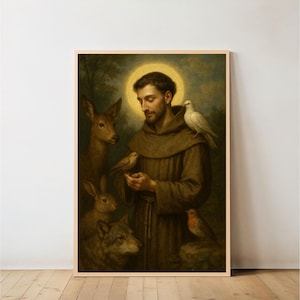 St Francis of Assisi Printable Catholic Art with Animals Catholic Saint Digital Download | Religious Christian Home Decor for Animal Lovers