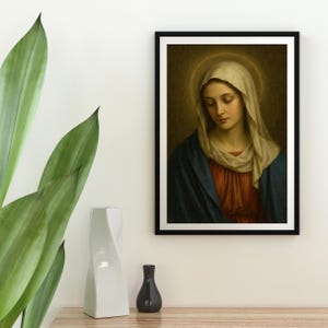 Blessed Virgin Mary Renaissance Poster, Religious Wall Art, Catholic Home Decor, Vintage Sacred Icon Print, Fine Art Posters
