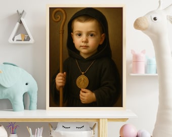 Sint-Benedictus kunstafdruk: baby Sint-Benedictus katholiek kinderdagverblijf, doop, kraamcadeau (digitale download)