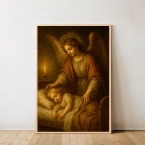 Catholic Guardian Angel Art Print Digital Download from Angelic Defender Series | Christian Wall Decor | Guardian Angel Watching Child