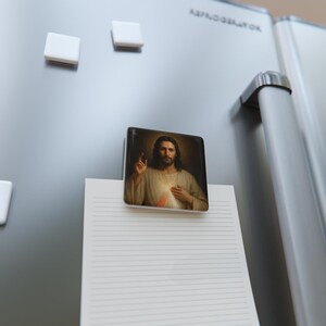 Divine Mercy Porcelain Magnet - Christian Religious Fridge Decor, Catholic Gift & Religious Home Decor, Square Jesus Magnet