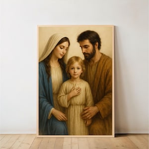 Heilige Familie katholisch Kunstdruck Digitales Gemälde der Jungfrau Maria, St. Joseph und junger Jesus Religiöses Wanddekor Christian Home Blessing Geschenk
